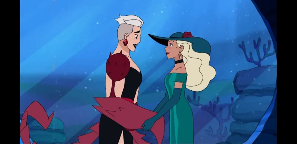 Scorpia and Perfuma at the Grotto, both of them are SO PRETTY AND GAY. Perfuma is holding her claws and they're *having a moment*