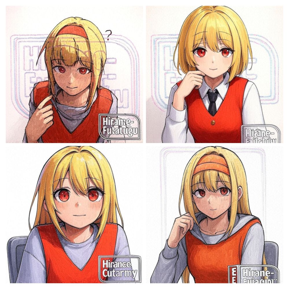 生成結果一覧。
行った対策は、
・対AIノイズ(ibisPaint 強度100%)
・ウォーターマーク(不透明度30%)
・サイン