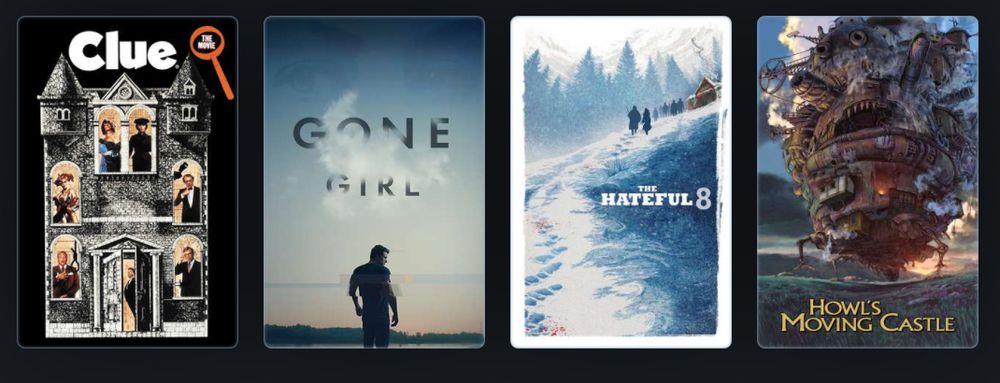 clue / gone girl / the hateful 8 / howl’s moving castle 