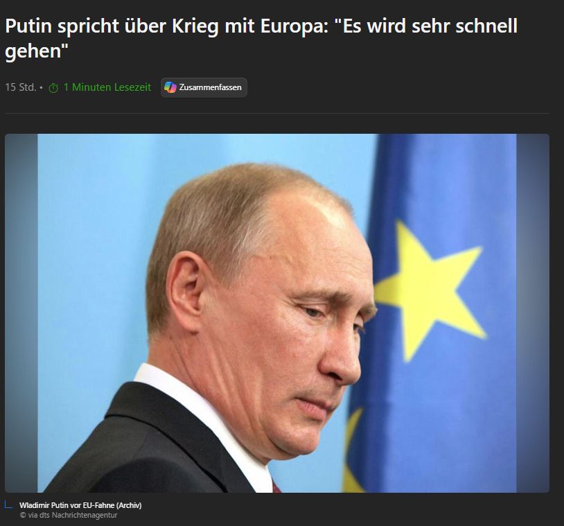 Putin spricht über Krieg mit Europa: "Es wird sehr schnell gehen"
