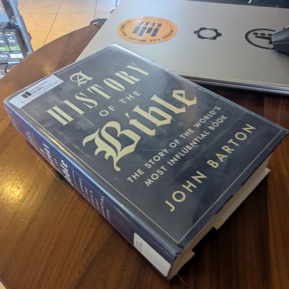 John Barton's History of the Bible is a large hardback, 613 pages, but over 100 of those pages are notes and an index.