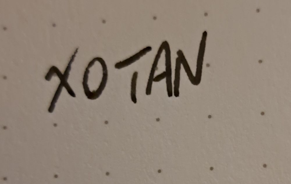 A simple physical signature in all caps with the letters XO TAN