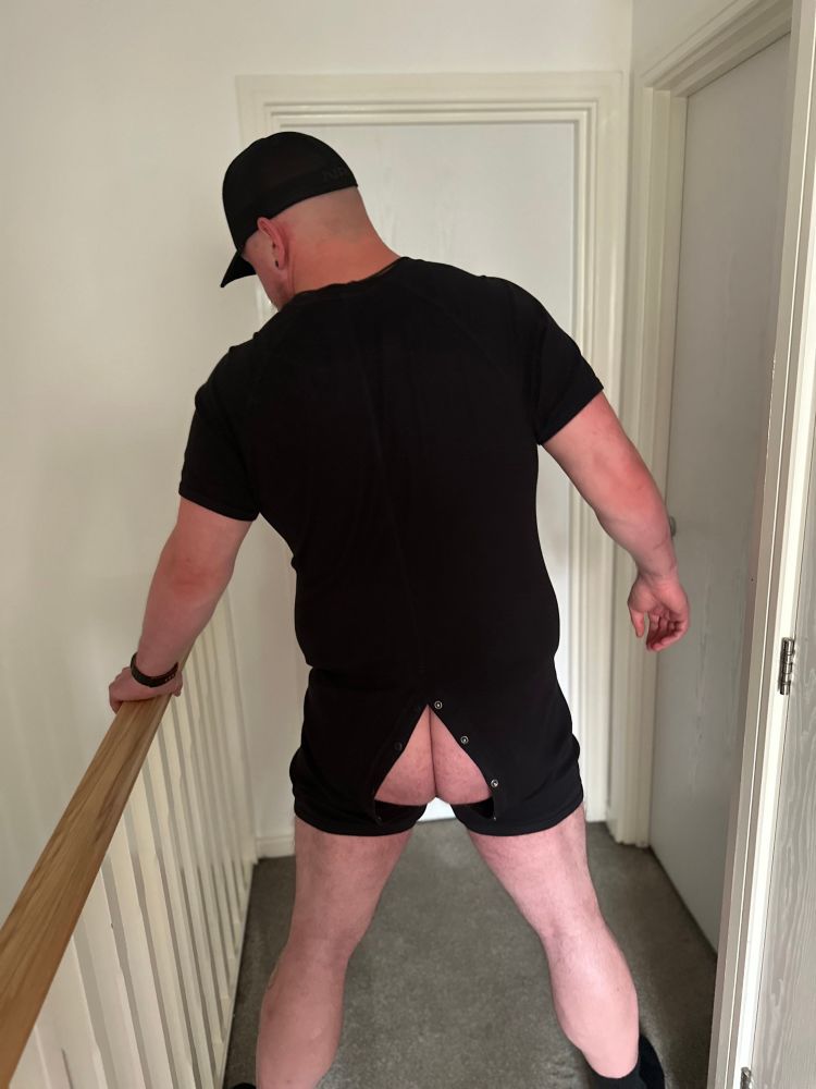 Daddy Bear in his union suit on his landing outside his office and ready room. #Hhd #happyhumpday #daddy #bear #gay 
