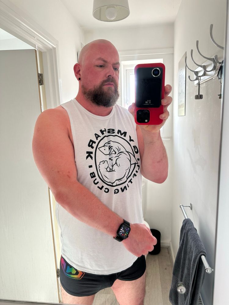 Bear in bathroom in shorts and tank #daddy #bear #Gaybears #nsfw #Fcf 