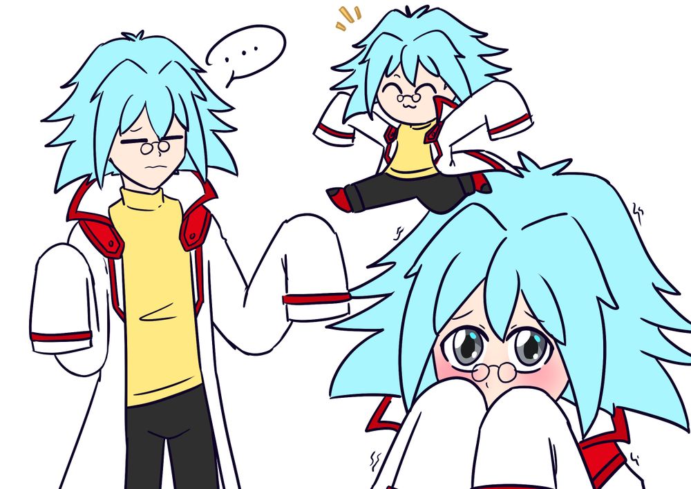 Drawing of Sho/Syrus from Yugioh Gx wearing an oversized Osiris Red Uniform. His hands are not even visible due to the long sleeves.