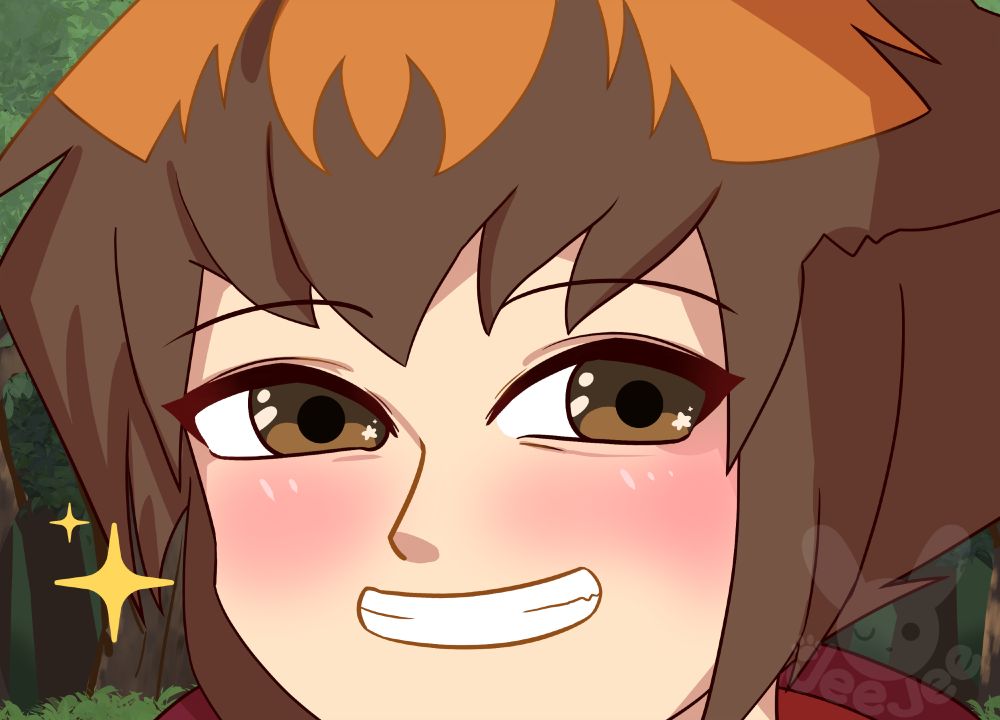 Drawing of a brown-haired guy with a cheeky grin. It's Judai Yuki from Yugioh Gx. Yeah that guy! With brown eyes and red uniform!