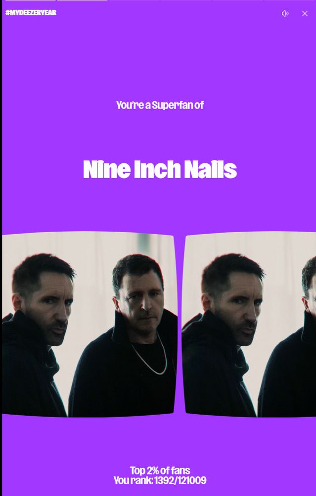 Keano is a superfan of Nine Inch Nails on Deezer, being in the top 2%. Fuck Spotify.
