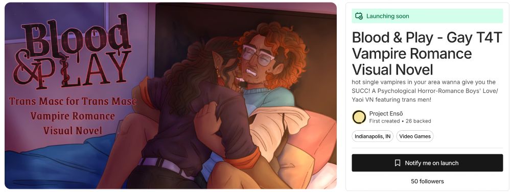 A screenshot of the Blood & Play Kickstarter Pre-Launch page, showing that there are now 50 followers on the campaign.