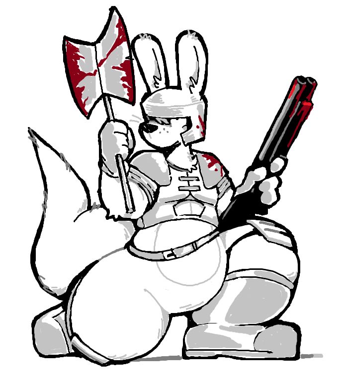 my kangaroo sona dressed in the outfit of the player character from Quake (1996)
