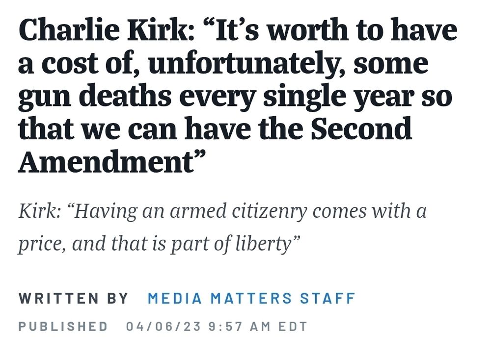 Charlie Kirk: “It’s worth to have a cost of, unfortunately, some gun deaths every single year so that we can have the Second Amendment”
Kirk: “Having an armed citizenry comes with a price, and that is part of liberty”