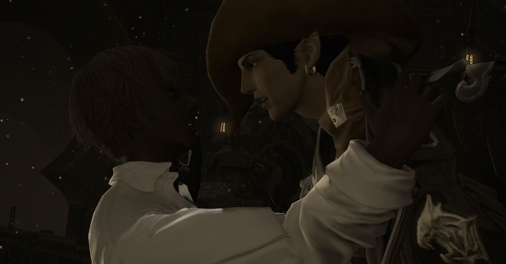 (Echo) Maen's thumb strokes Fray's face, and he leans in prepared to kiss him. 