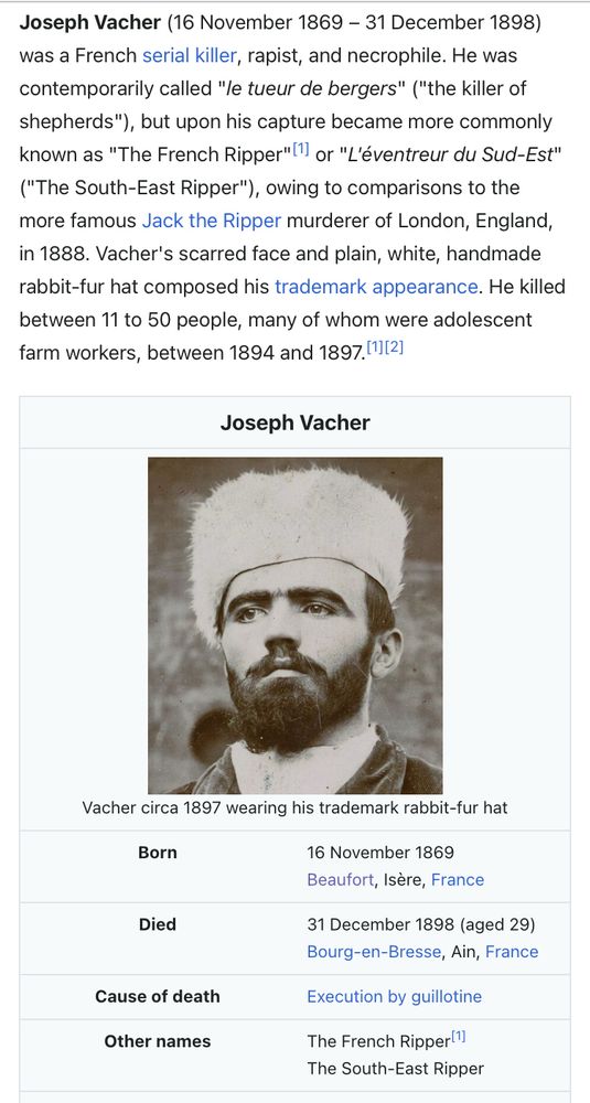 Screenshot of the top of the Wikipedia entry for Joseph Vacher, a real life serial killer. 
