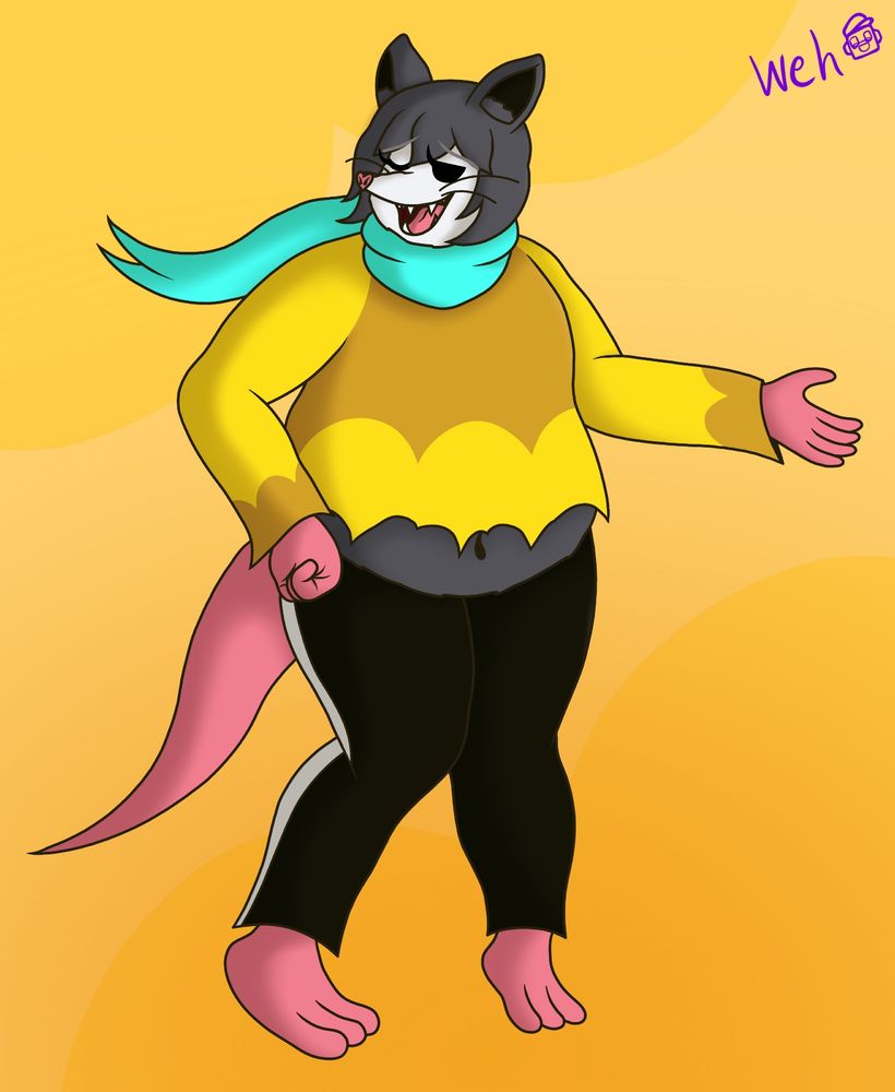 art of a big stupid fucking asshole anthro possum on a yellow-orange background