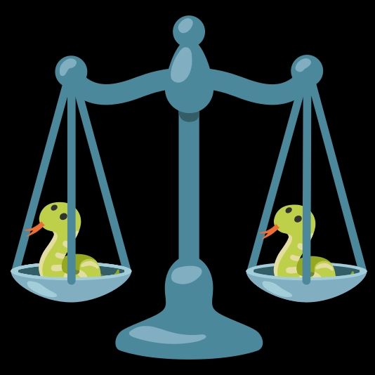 Combo emoji of two snake emojis balancing on the scales of justice