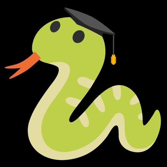 A snake emoji wearing a mortarboard in honor of all the snake facts we are learning