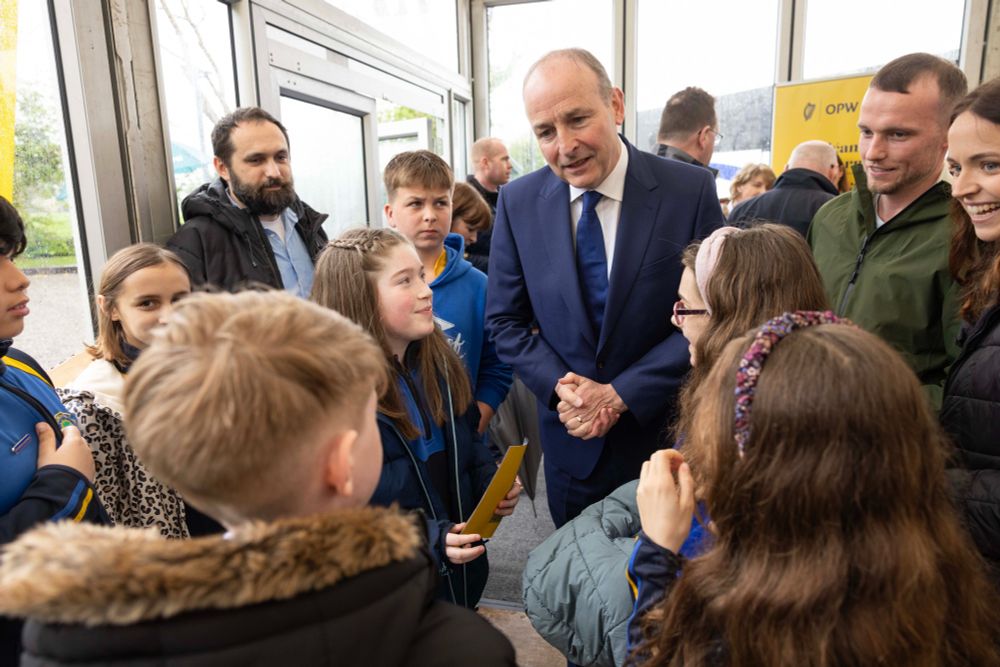 An Taoiseach Micheál Martin meeting local children at re-opening of Barryscourt Castle, Cork.
Image courtesy of OPW 