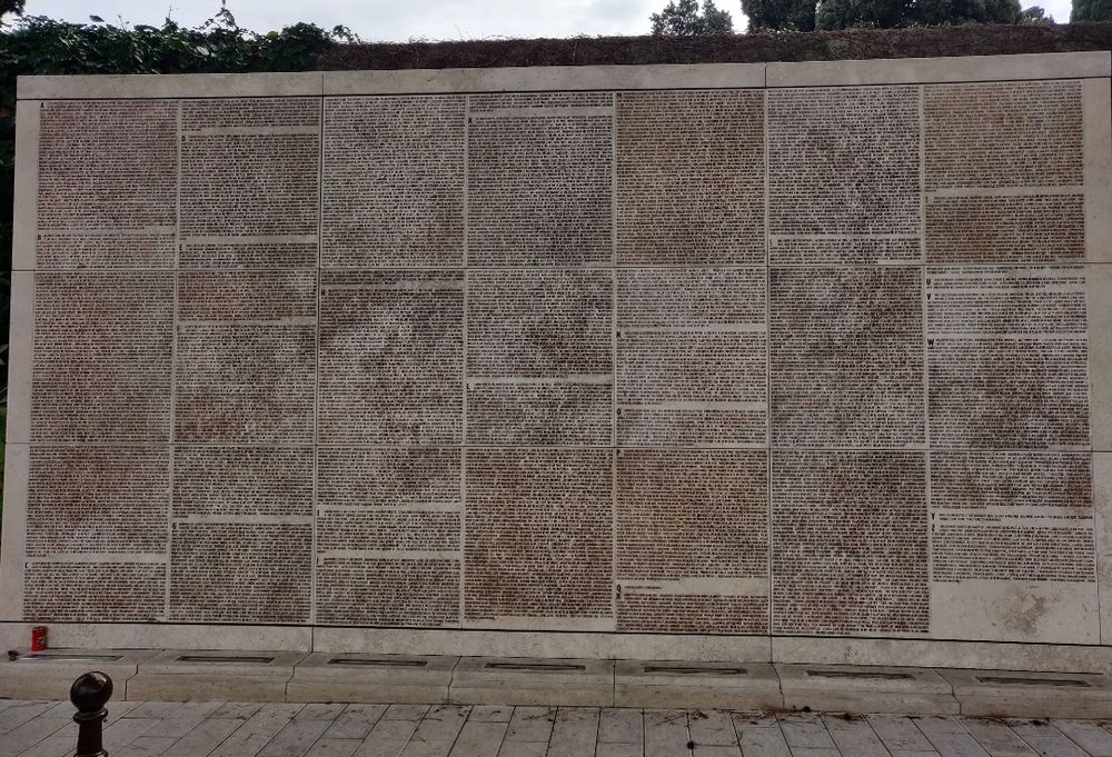 A wall listing the names of Jews taken from Nice, France to Auschwitz by the Nazis during WWII.
There are so many names. 