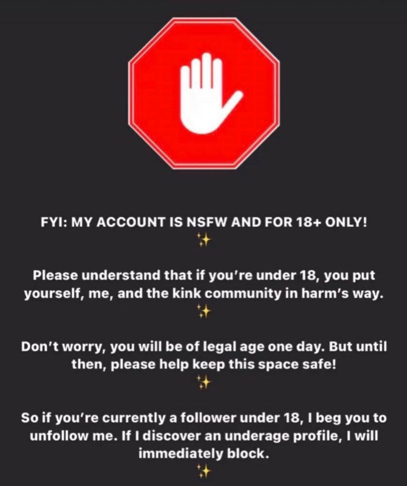 My account is not safe for work. Content is for consenting adults.