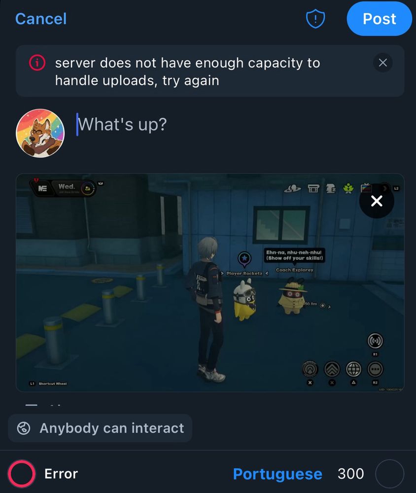 Error message when trying to send a video on Bluesky: “server does not have enough capacity to handle uploads, try again”