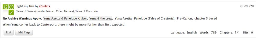 A fic summary for light my fire by r0wlets. The fic summary is as follows, "When Yuna comes back to Centerport, there might be more for her than first expected."