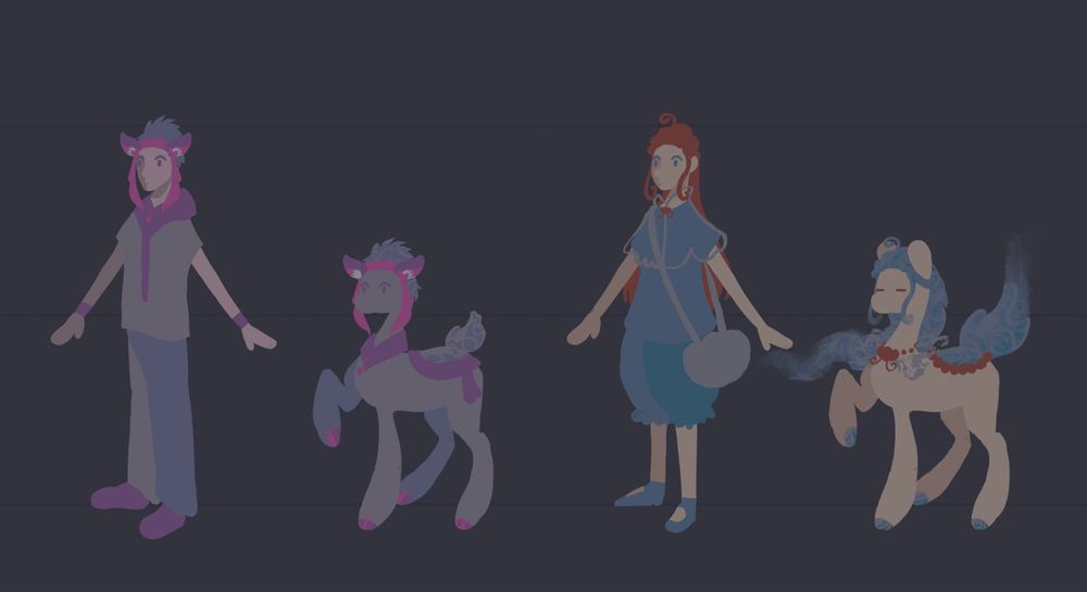 two human characters with pony versions