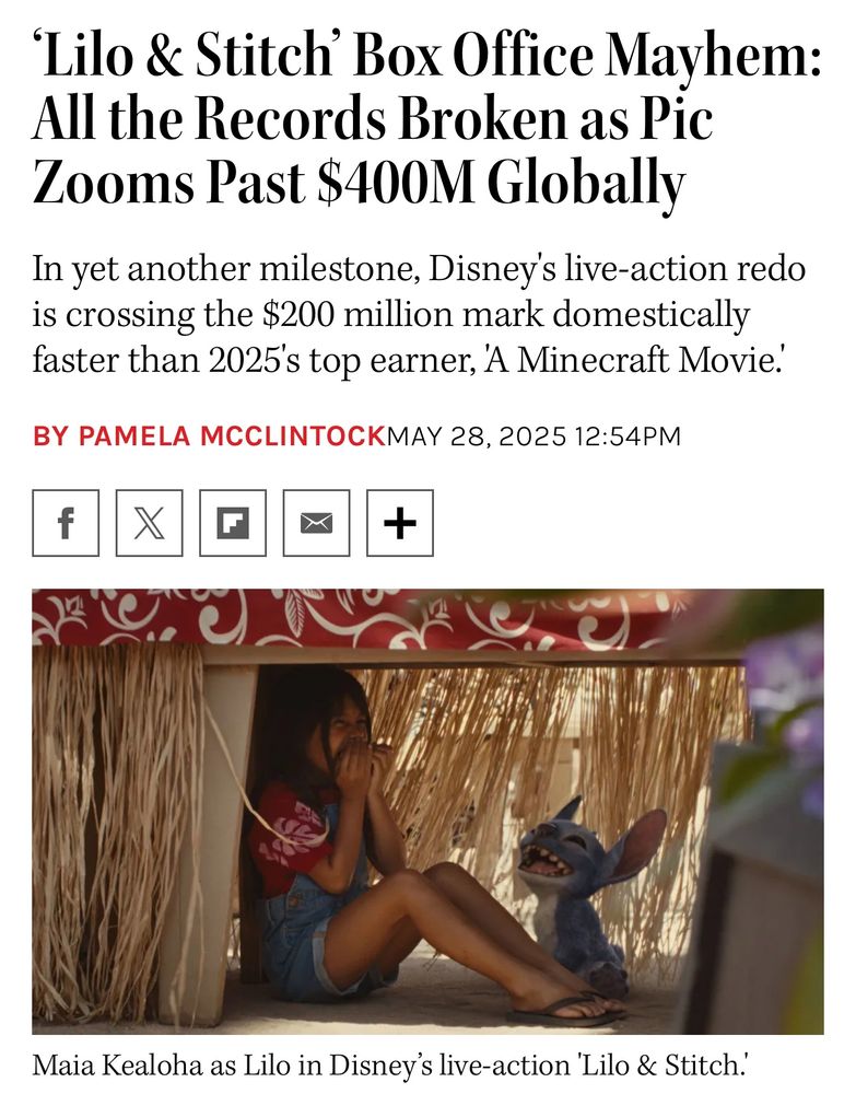 Headline reading: ‘Lilo & Stitch’ Box Office Mayhem: All the Records Broken as Pic Zooms Past $400M Globally