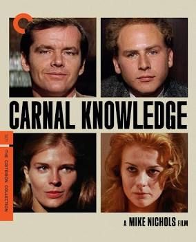 The Criterion collection cover for CARNAL KNOWLEDGE, which is the inages of Jack Nicholson, Art Garfunkel, Candace Bergen, and Ann-Margaret