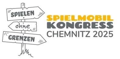 Logo des Spielmobil Kongresses Chemnitz 2025. Claim: Spielen ohne Grenzen.