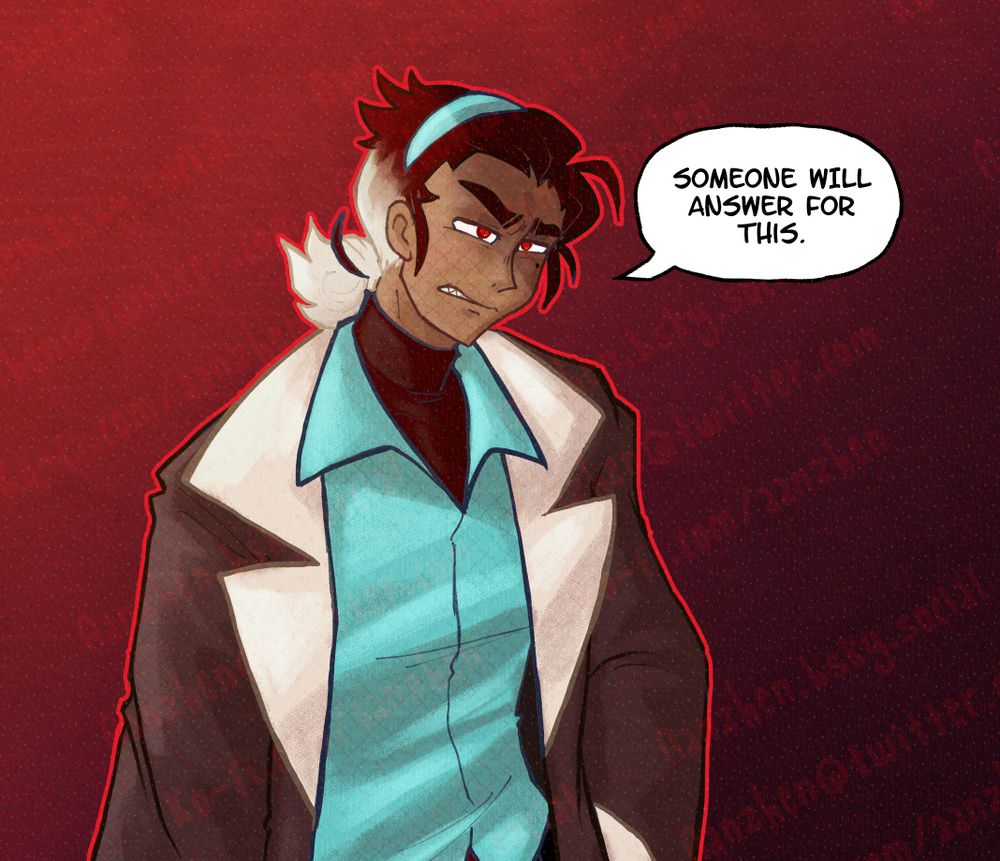 Image shows Dietrich in Naoki's body. He's snarling and very much not enthused by the situation. His eyes are glowing red.
Dietrich: Someone will answer for this.