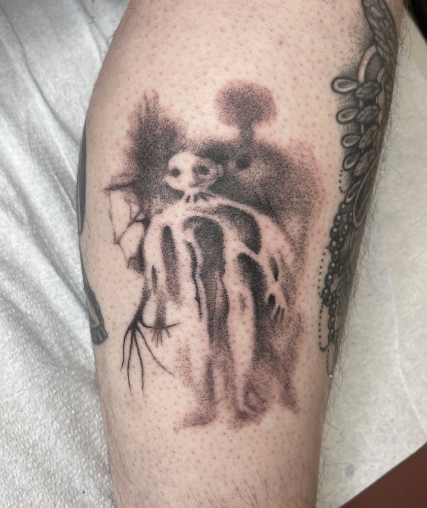 Tattoo interpretation of a Stephen Gammel illustration from Scary Stories to Tell in The Dark 