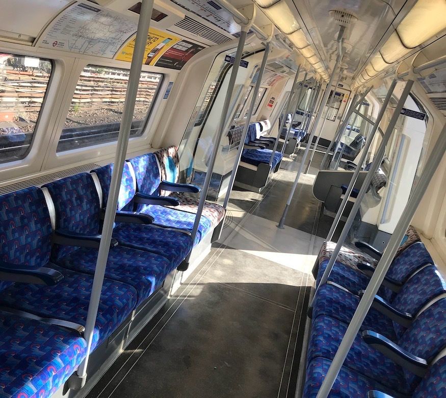 Pic: Inside of a Jubilee Line train showing there are more than 14 seats 
