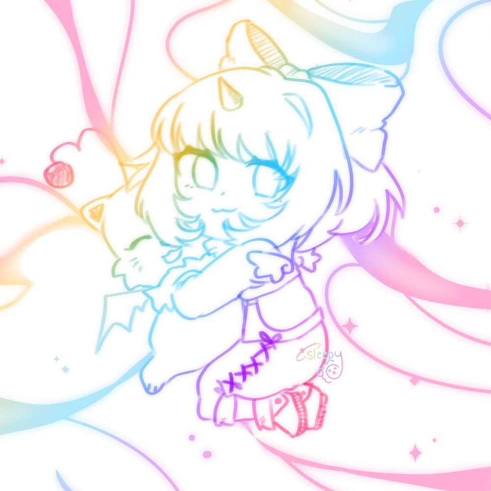chibi sketch of eiko carol and mog the moogle from final fantasy 9 surrounded by colourful magic and sparkles