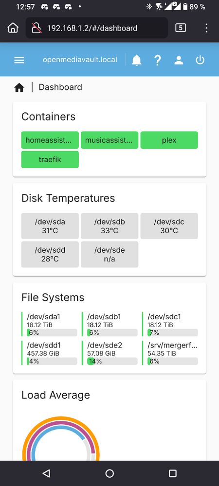 OpenMediaVault dashboard