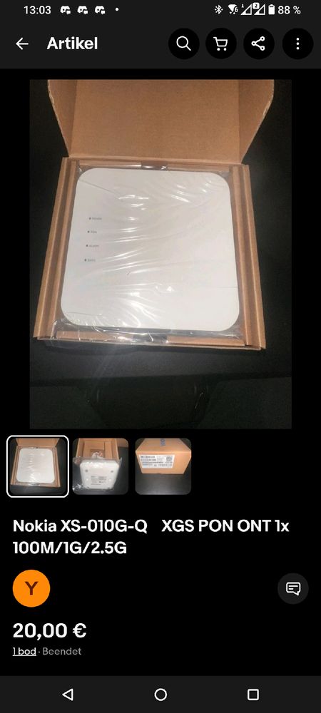 Ebay lising for a Nokia fiber optic modem