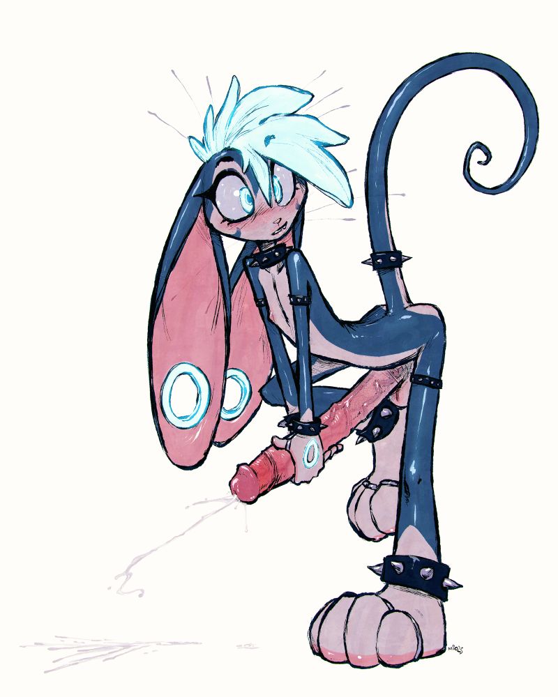 a bunnything with a frankly ridiculous boner cumming all over the floor like a total asshole