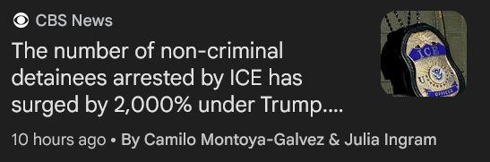 CBS News
The number of non-criminal detainees arrested by ICE has surged by 2,000% under Trump. These charts show who's in detention.
10 hours ago
By Camilo Montoya-Galvez & Julia Ingram
