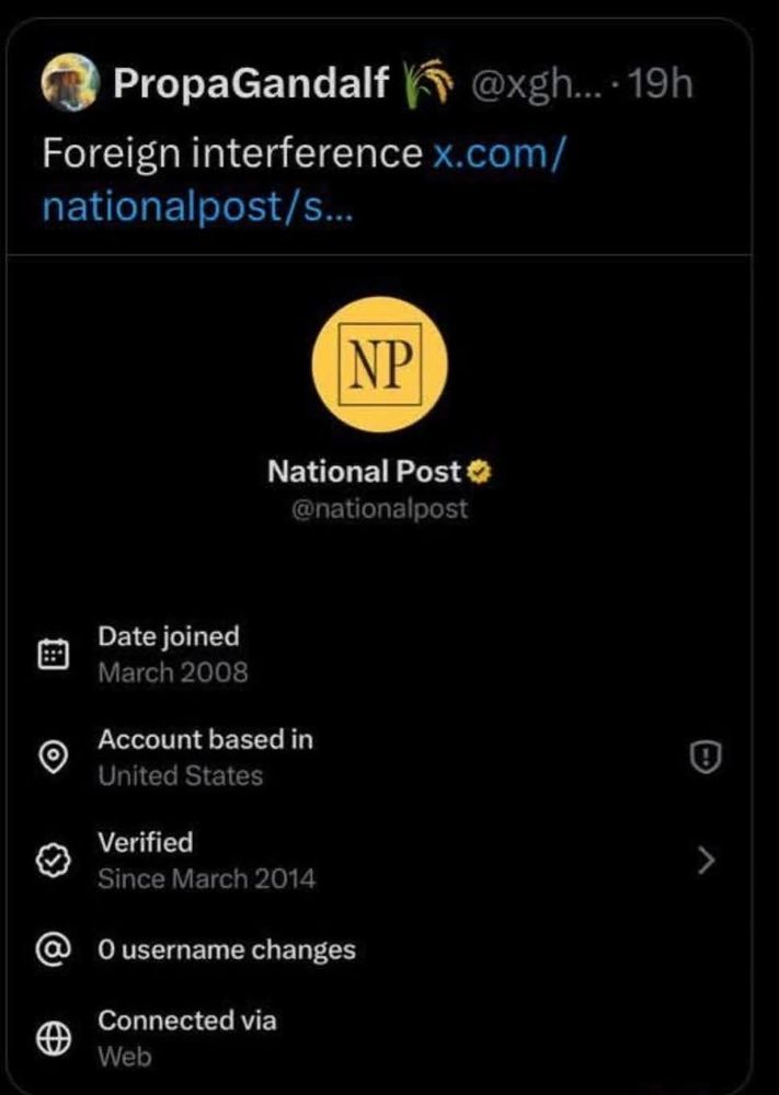 A screenshot from the bad place showing the National Posts account is US based