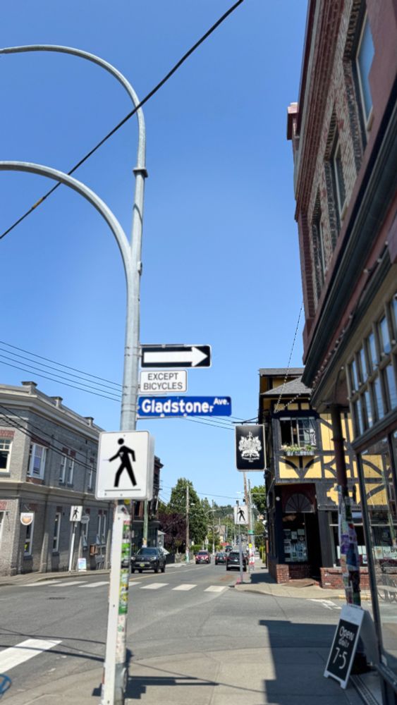 the original “except bicycles” signage at gladstone and fernwood