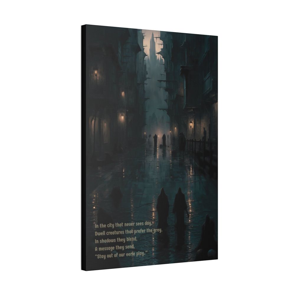 Eerie City 2: Haunting Gothic Style Canvas Wall Art with Chilling Lime