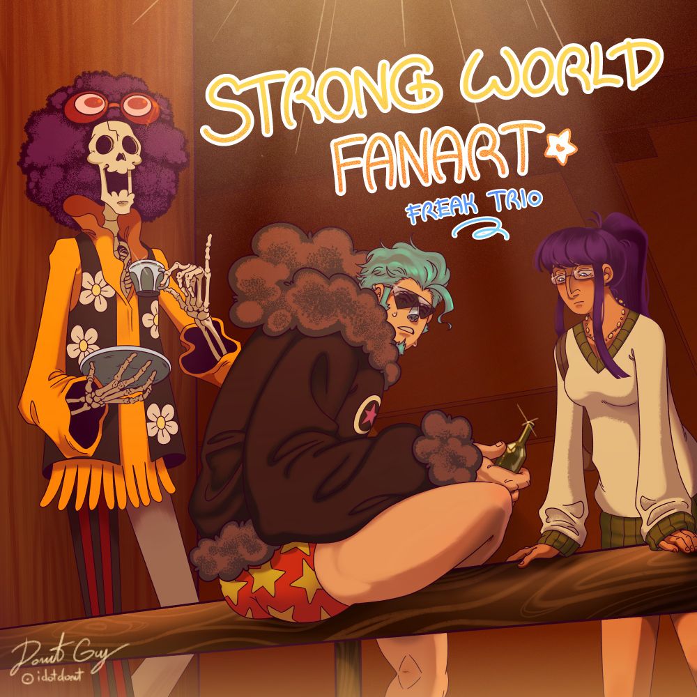 One Piece Strong World Scene Redraw of Brook Franky and Robin