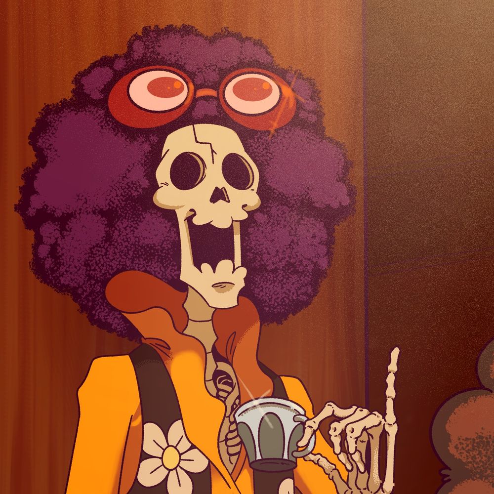 Close up on Brooks face. I love how I did his afro and lil hand holding his tea cup.