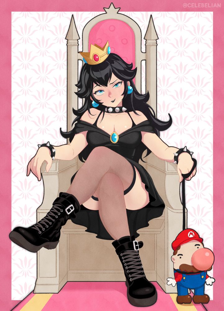 Goth peach (not Bowsette!!!) with her pet Mario