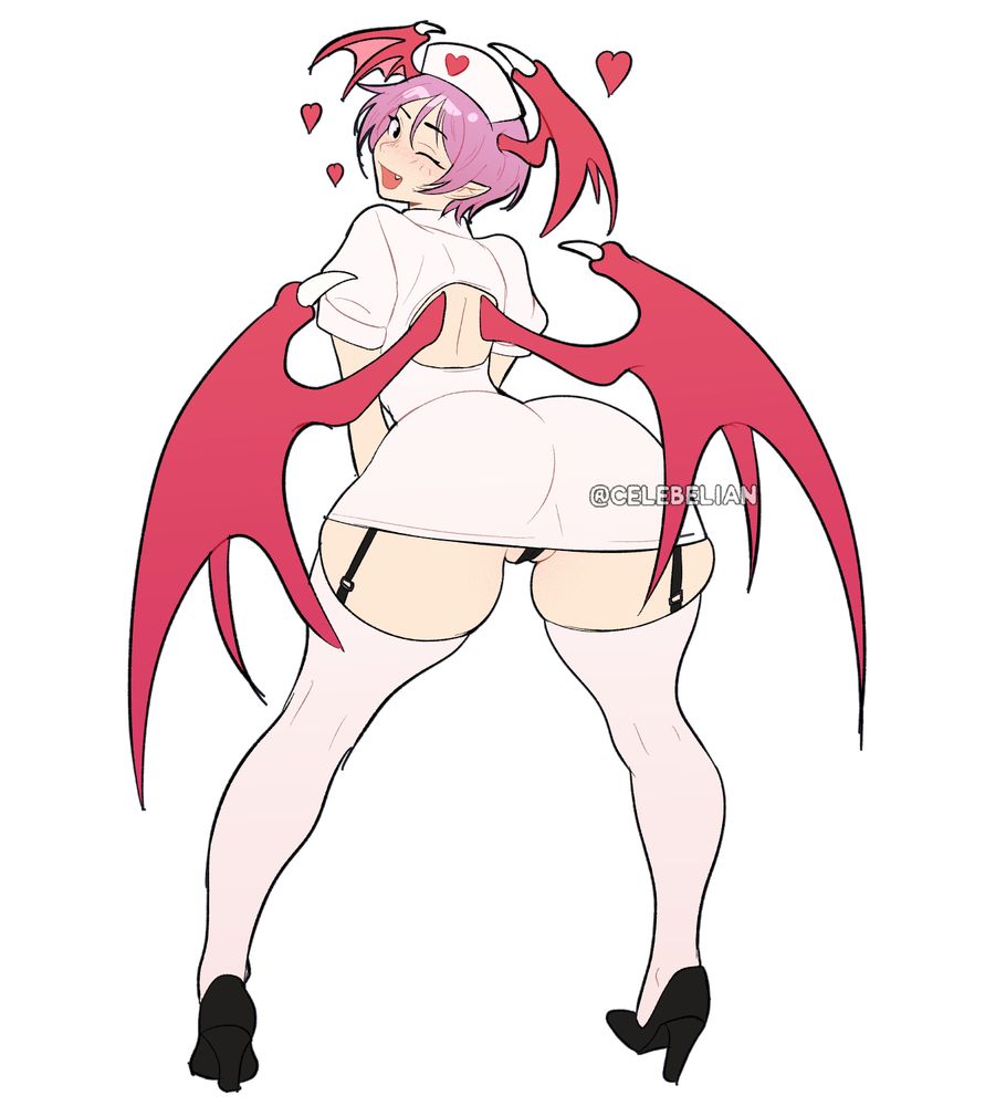 Lilith Aensland in a nurse outfit showing off her butt