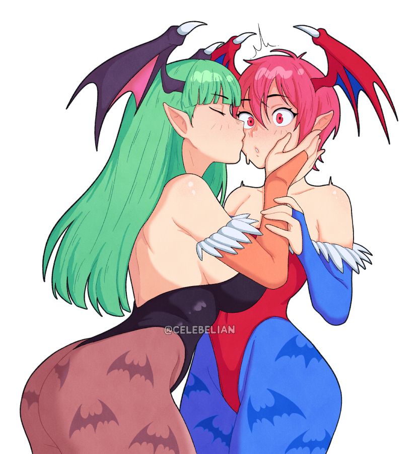Morrigan giving Lilith a kiss on the cheek