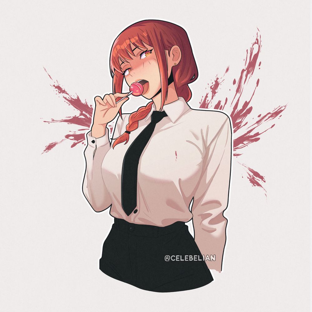 Makima licking a lollipop