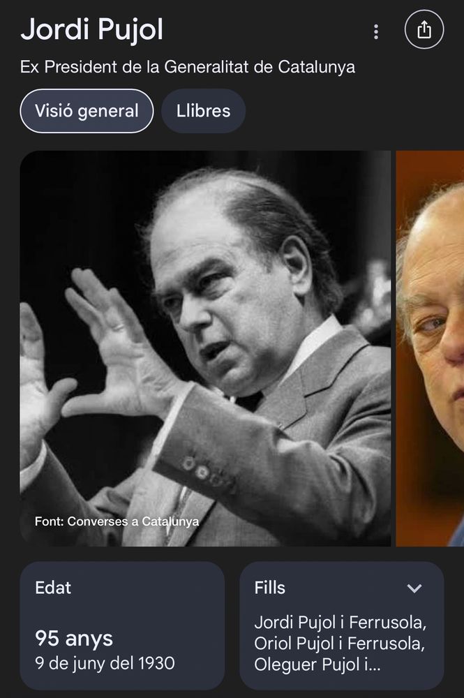Captura de pantalla de Google mostrant l’edat de Jordi Pujol i Soley, nat el 9 de juny del 1930.