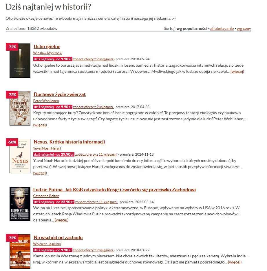 Fragment listy okazji cenowych z porównywarki