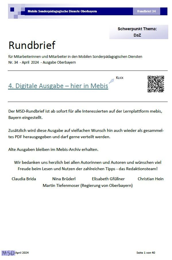Deckblatt des MSD-Rundbriefs, lesbar über das verlinkte pdf