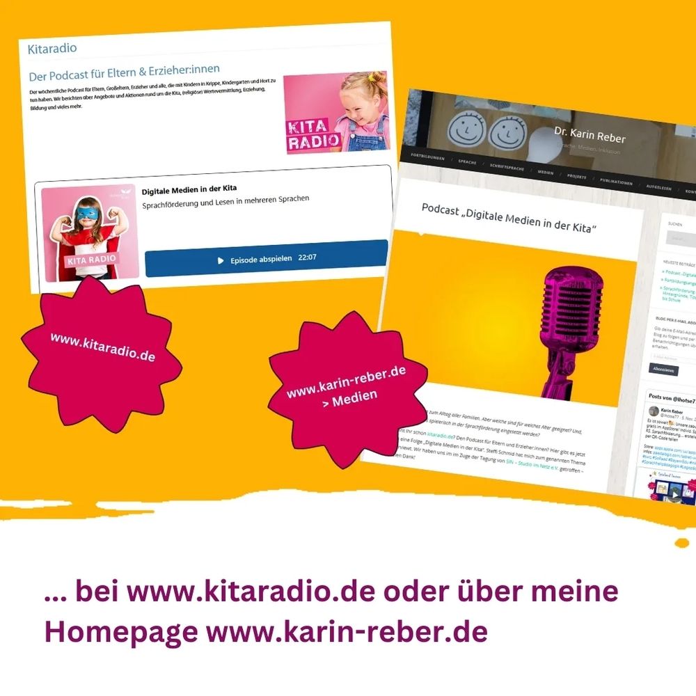 Zugänglich über www.kitaradio.de oder www.karin-reber.de, direkt:
https://karin-reber.de/2024/05/21/podcast-kitaradio/