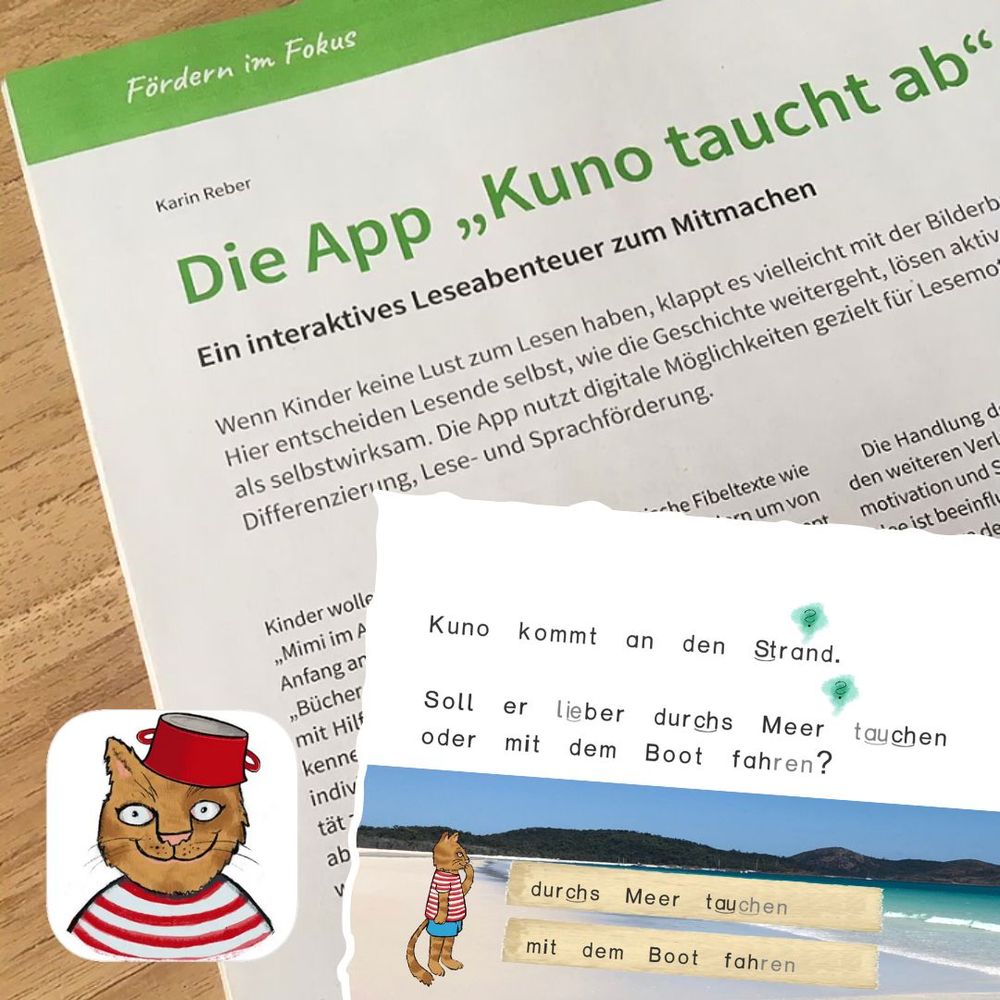 Foto mit Abstract des Artikels und Screenshot App "Kuno taucht ab"